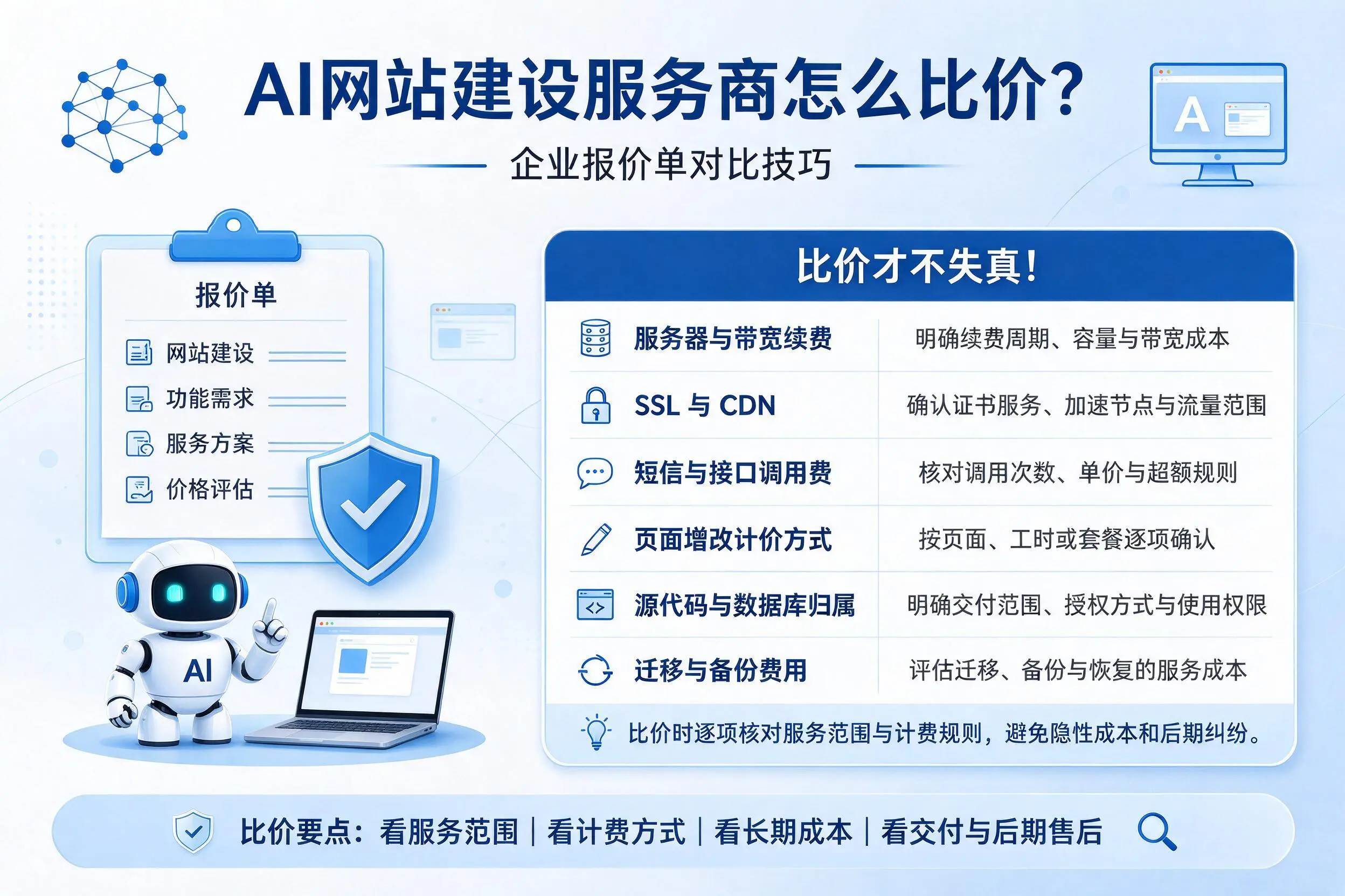 AI网站建设服务商怎么比价？商洛企业报价单对比技巧