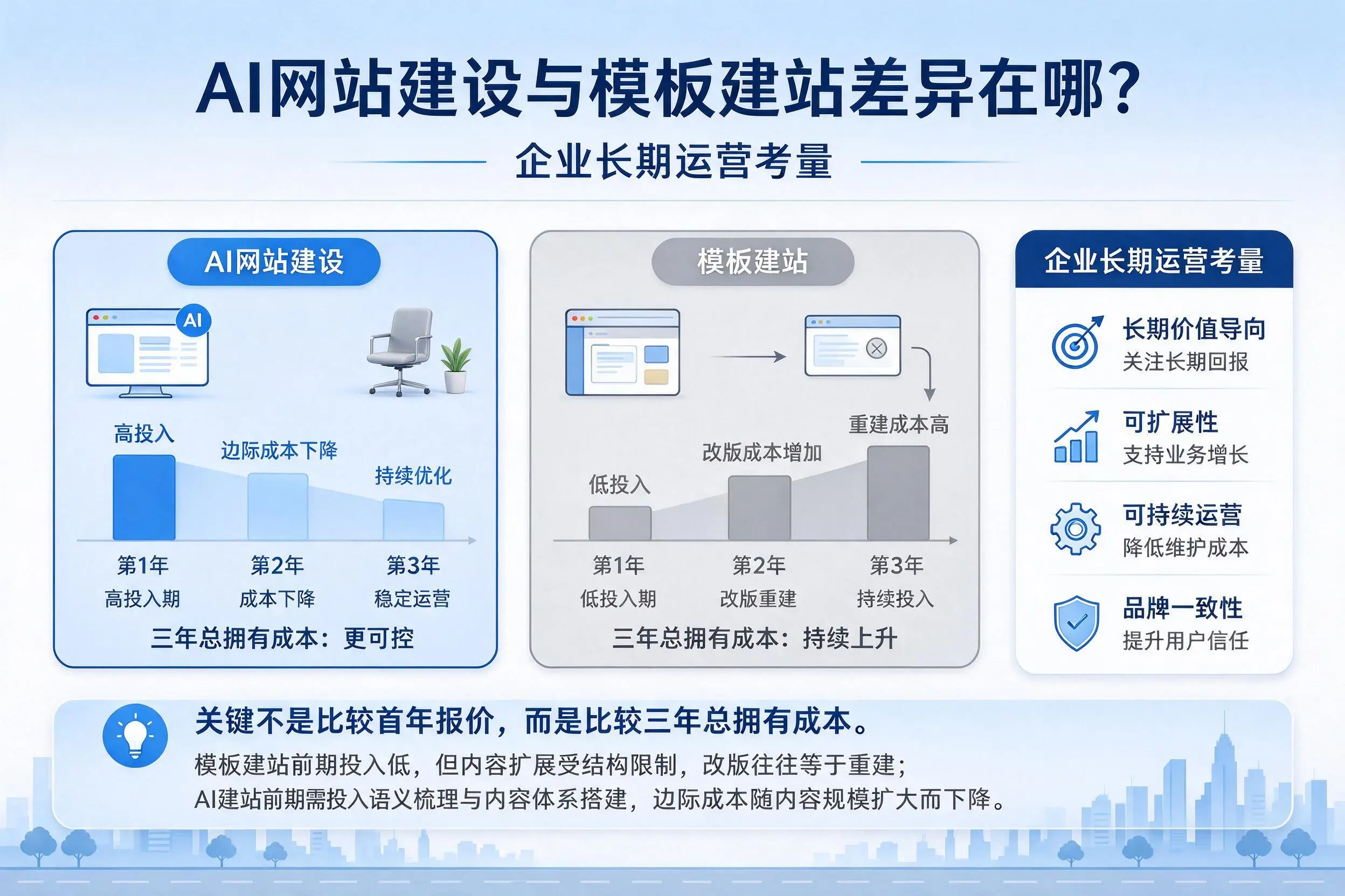 AI网站建设与模板建站差异在哪?商洛企业长期运营考量